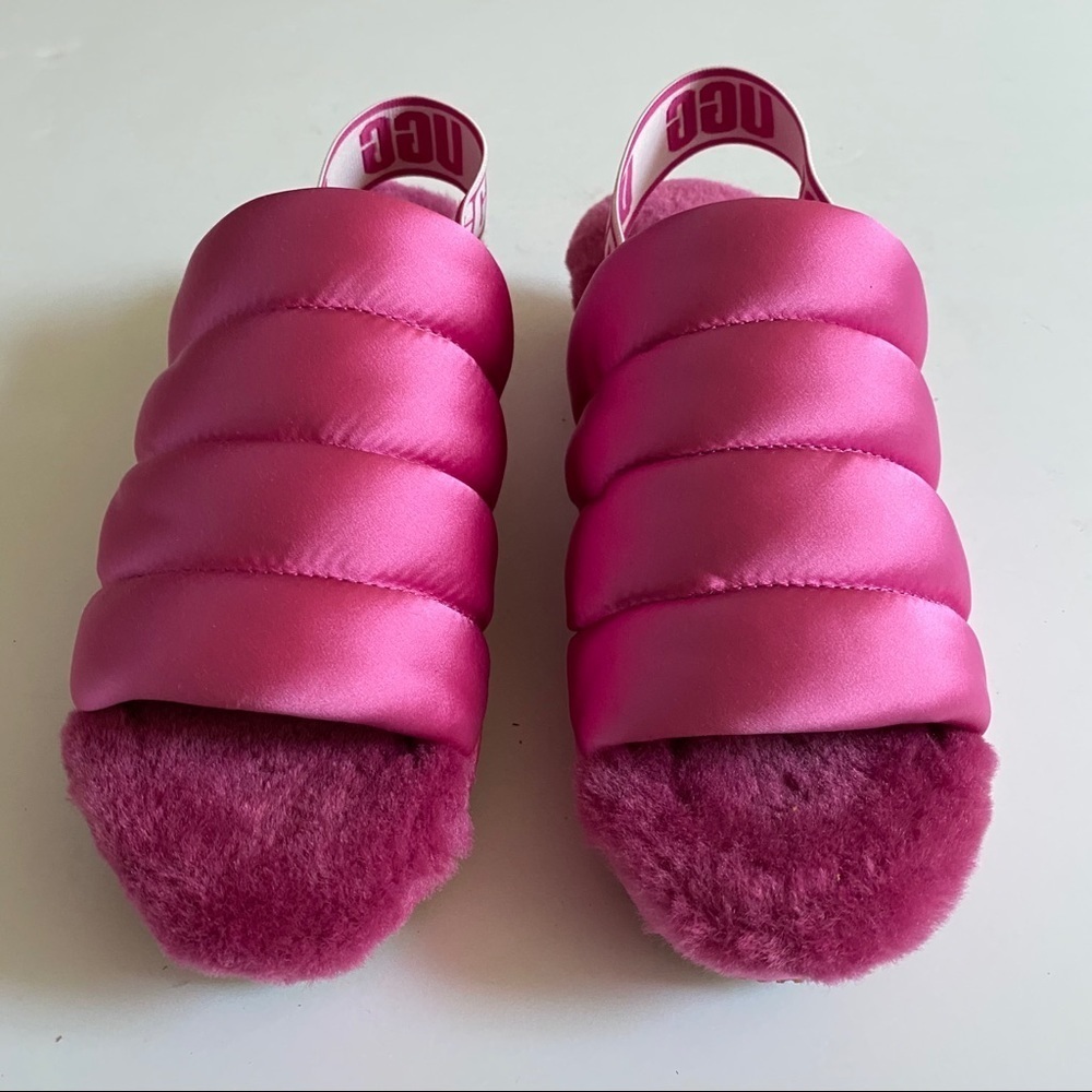 New Ugg Fuchsia Puff Yeah Satin Slides Slippers S… - image 2